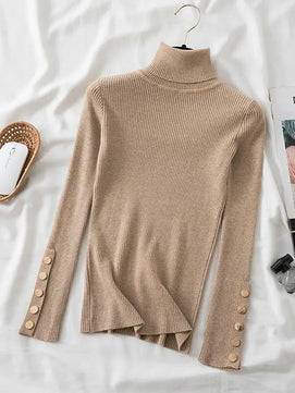 Women's Acrylic Turtleneck Full Sleeves Solid Pattern Sweater