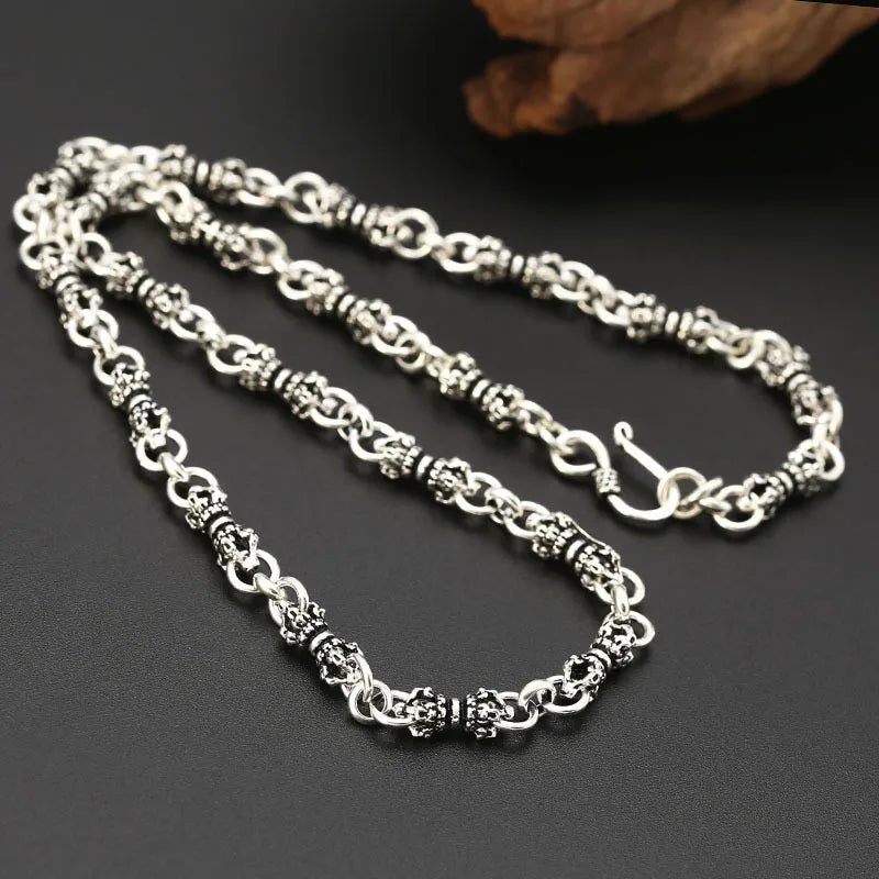 Men's 925 Sterling Silver Link Chain Geometric Pattern Necklace