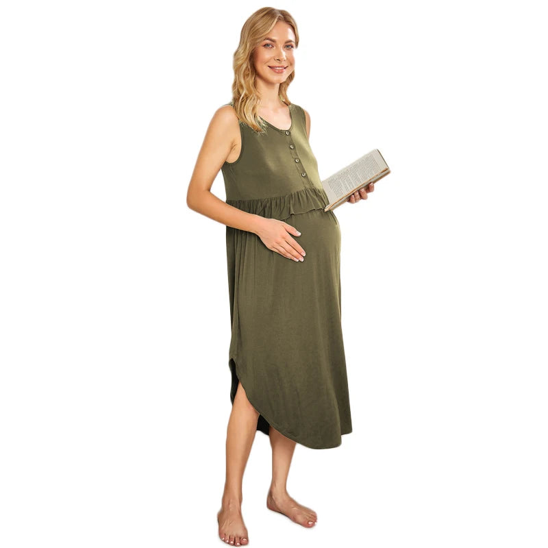 Women's Spandex Sleeveless Breastfeeding Solid Maternity Dress