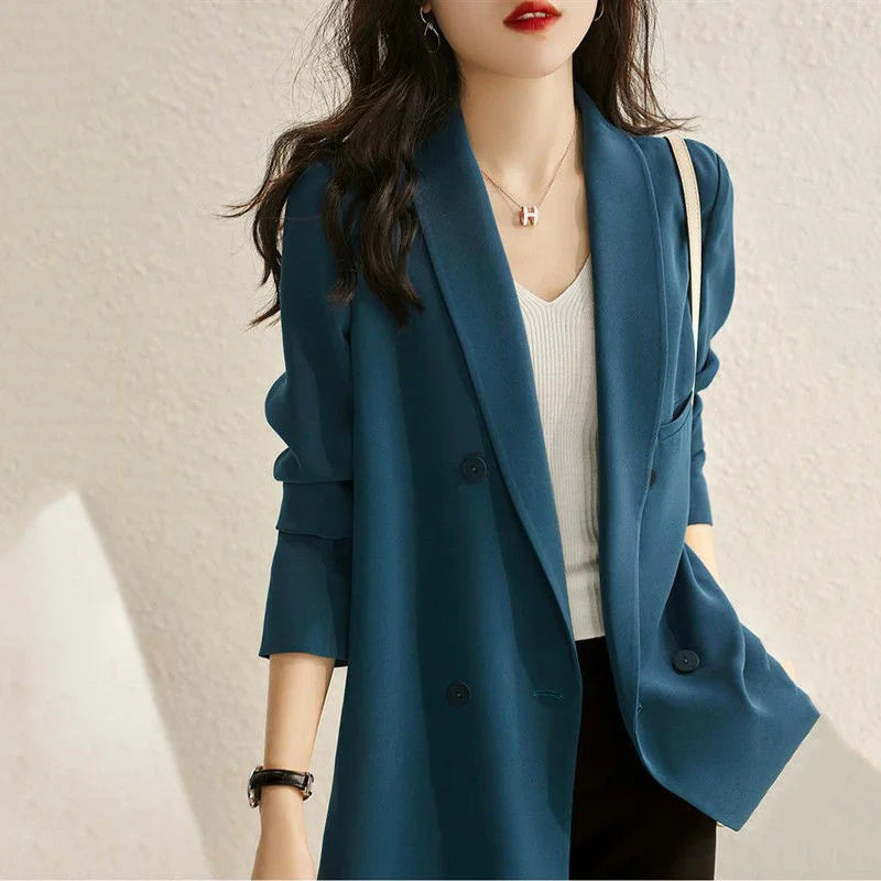 Women's Polyester Notched Full Sleeves Single Button Blazer