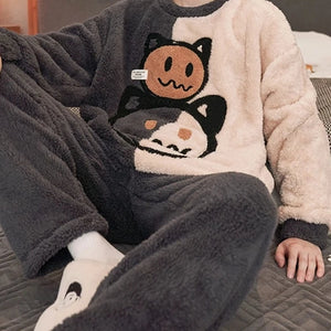 Men's Polyester Full Sleeves O-Neck Patchwork Pattern Sleepwear