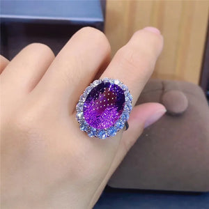 Women's 925 Sterling Silver Amethyst Geometric Shape Classic Ring