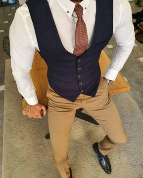 Men's Polyester V-Neck Sleeveless Single Breasted Formal Vests