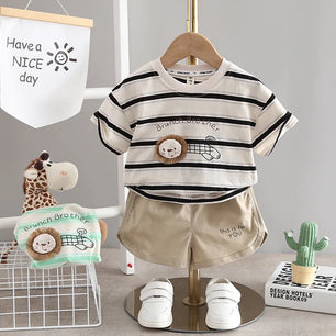 Kid's Boys Cotton O-Neck Short Sleeves Striped Casual Clothes