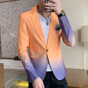 Men's Notched Collar Long Sleeve Gradient Single Button Blazers