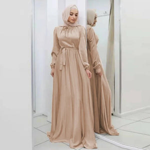 Women's Arabian Polyester Full Sleeves Pleated Pattern Casual Dress