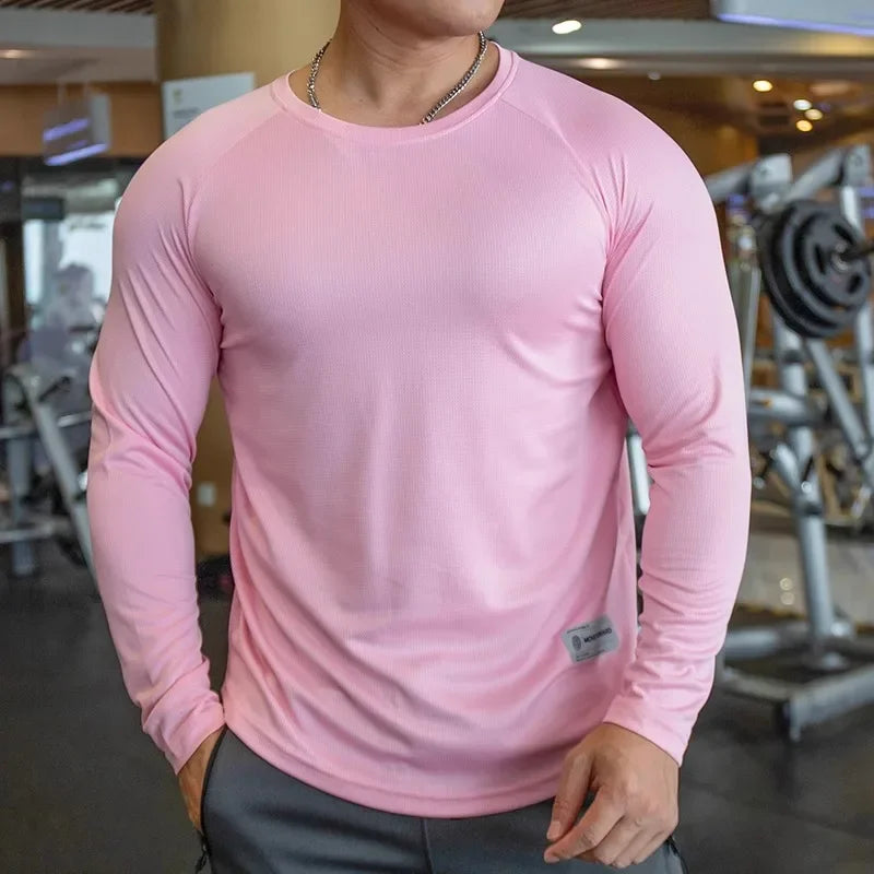 Men's Polyester Long Sleeve Pullover Closure Sportswear T-Shirt