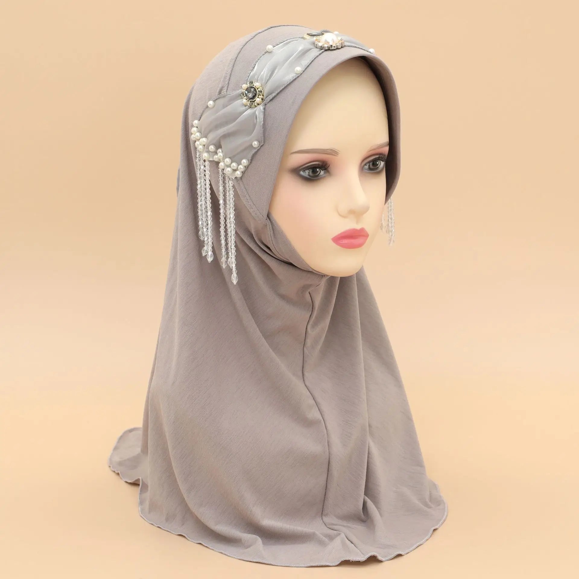 Women's Arabian Polyester Headwear Pearl Pattern Casual Hijabs