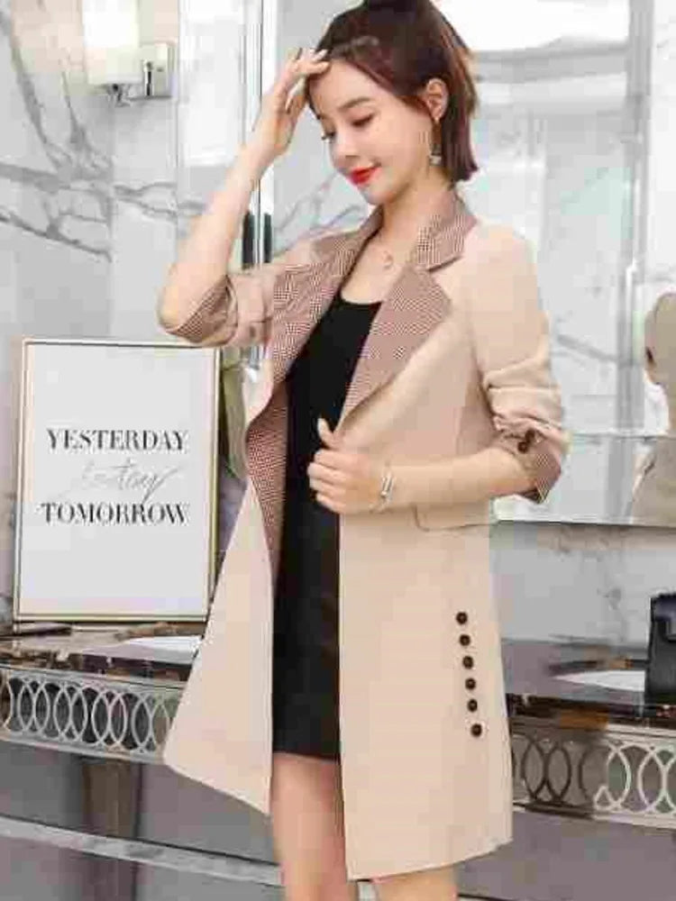 Women's Cotton Notched Long Sleeves Solid Pattern Casual Blazers