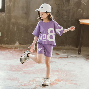 Kid's Cotton Short Sleeve Pullover Closure Letter Pattern Clothes