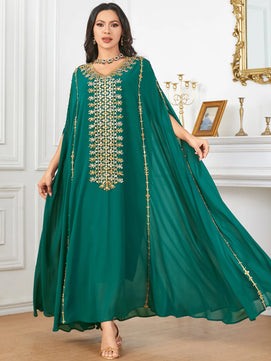 Women's Arabian Polyester Full Sleeves Embroidery Pattern Dress