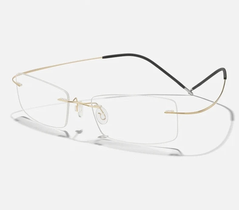 Men's Titanium Frame Rimless Rectangle Shaped Optical Glasses