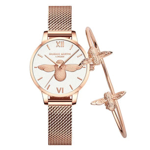 Women's Alloy Case Folding Clasp Luxury Round Watch With Bracelet