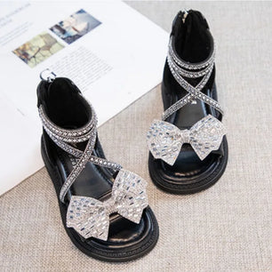 Kid's PU Open Toe Hook Loop Closure Bowknot Pattern Casual Sandals