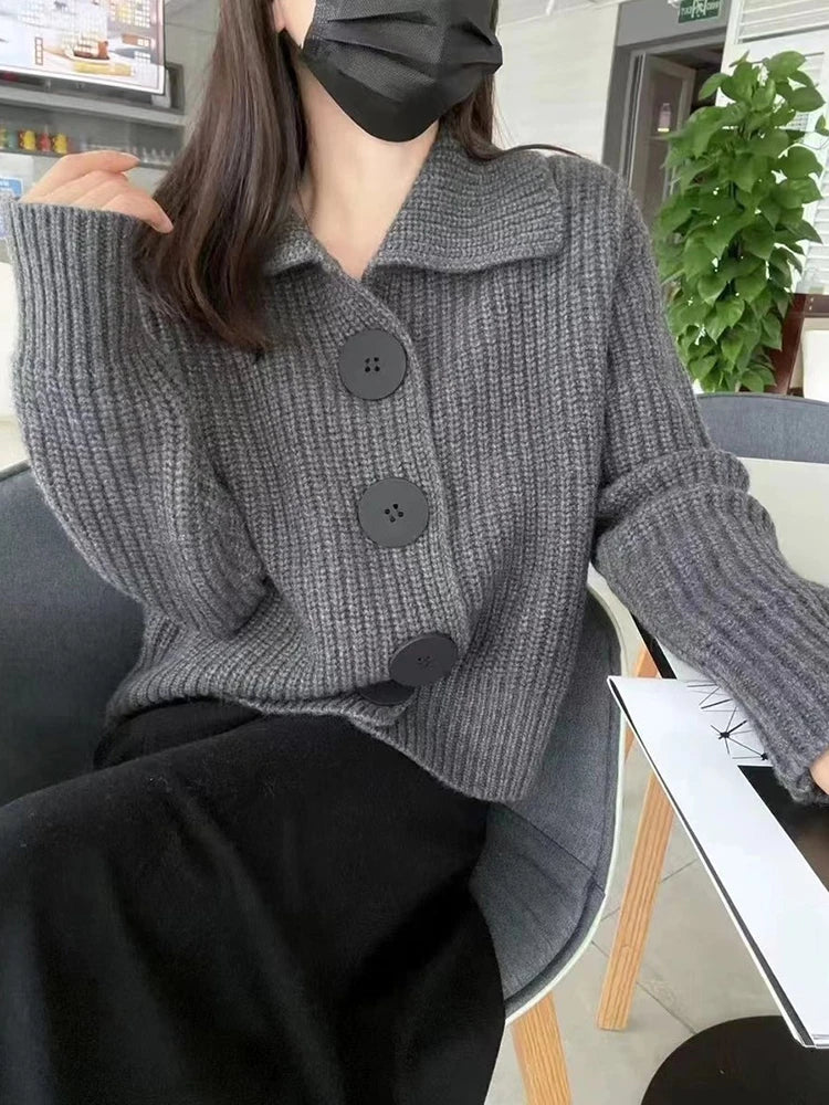 Women's Acrylic Turn-Down Collar Long Sleeves Casual Sweaters