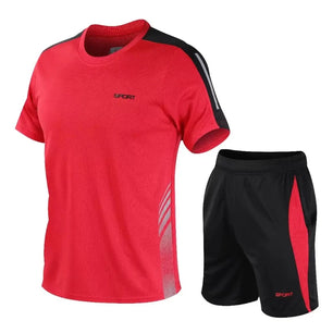 Men's Spandex O-Neck Short Sleeves Fitness Sports Jogging Set