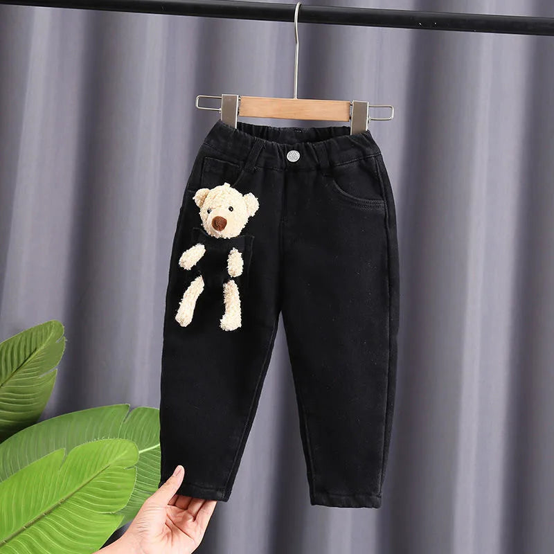 Kid's Polyester Mid Elastic Waist Closure Cartoon Pattern Pants