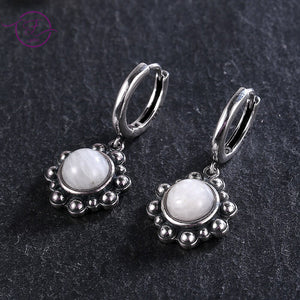 Women's 925 Sterling Silver Moonstone Wedding Hoop Earrings