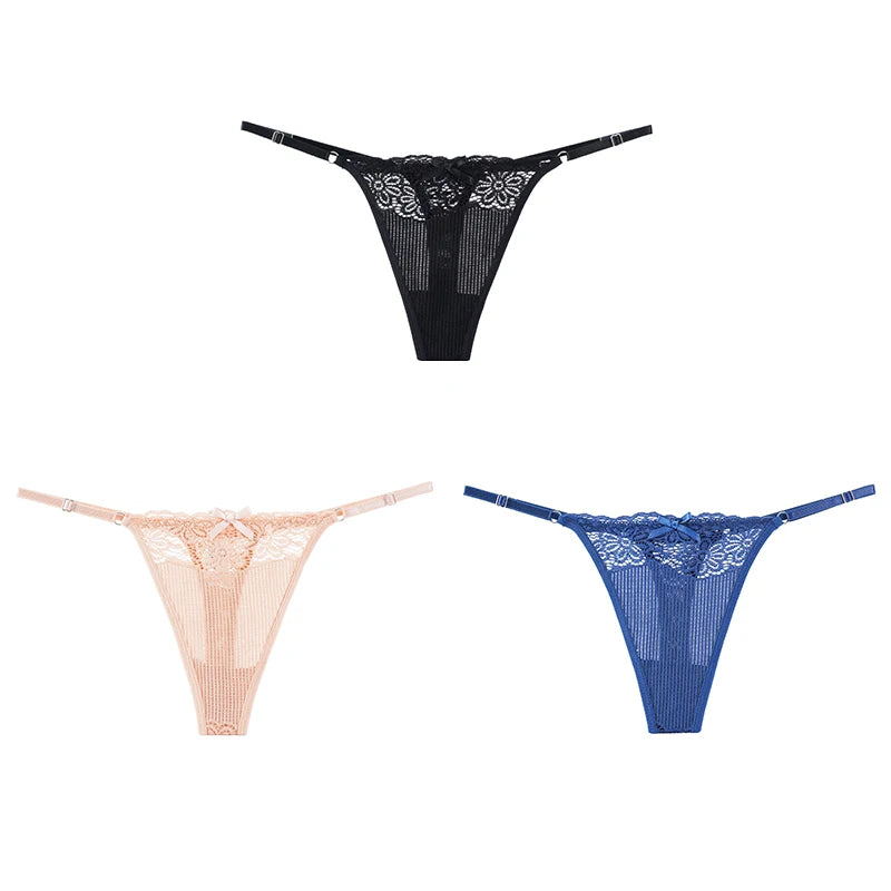 Women's 3 Pcs Spandex Low Waist Breathable Lace Pattern Panties