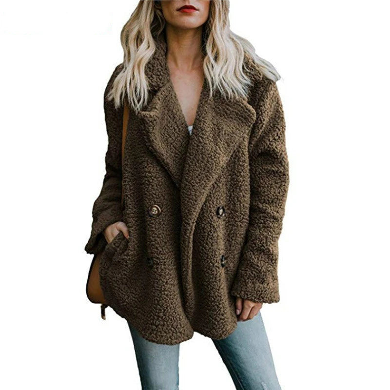 Women's Faux Fur Turn-Down Collar Long Sleeves Solid Jacket