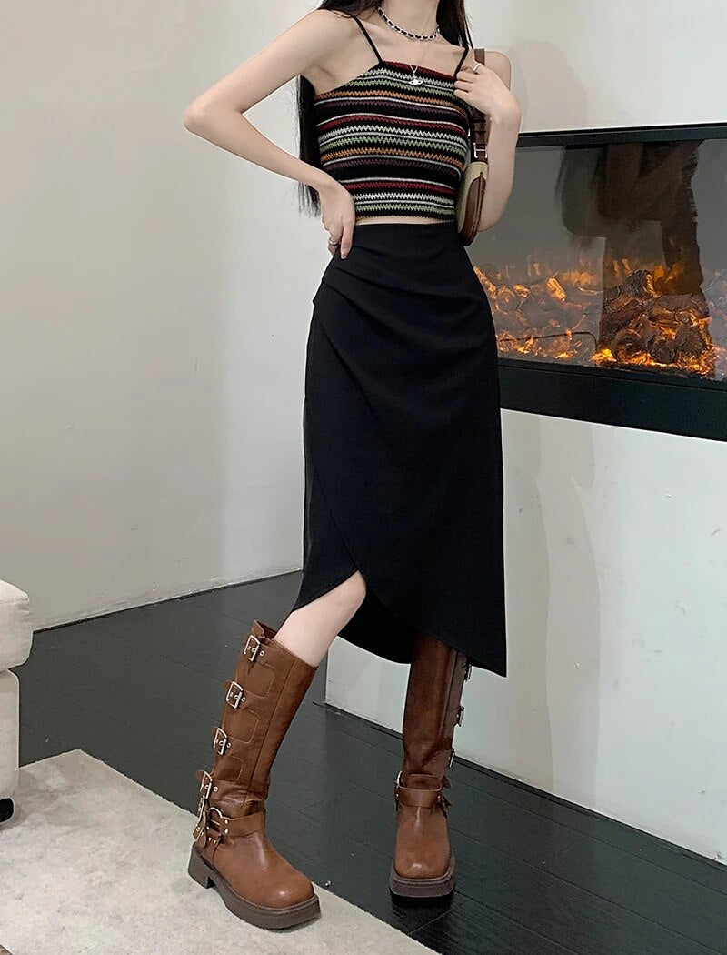 Women's Polyester High Elastic Waist Casual Plain Pattern Skirt