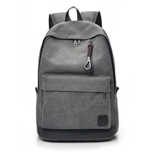 Men's Canvas Zipper Closure Solid Pattern Slot Pocket Backpack