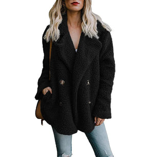 Women's Faux Fur Turn-Down Collar Long Sleeves Solid Jacket