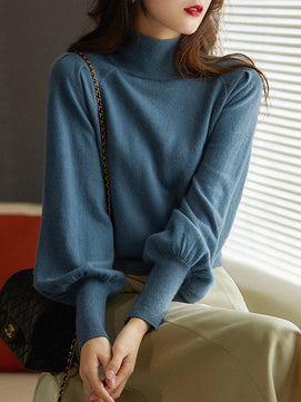 Women's Acrylic Turtleneck Full Sleeves Solid Pattern Sweater