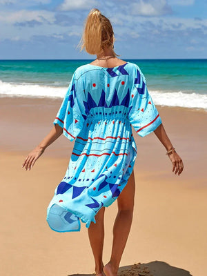 Women's Polyester Long Sleeves Printed Kaftan Beach Cover Up