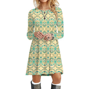 Women's Polyester O-Neck Long Sleeves Mini Casual Wear Dress