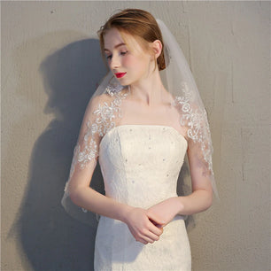 Women's Polyester Applique Edge Two-Layer Bridal Wedding Veils