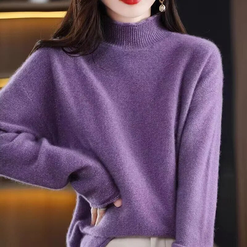 Women's Acrylic Turtleneck Full Sleeves Pullover Solid Sweater