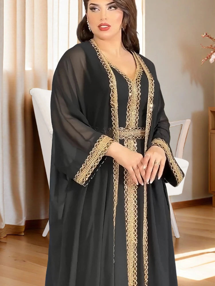 Women's Arabian Polyester Full Sleeves Embroidery Casual Dress