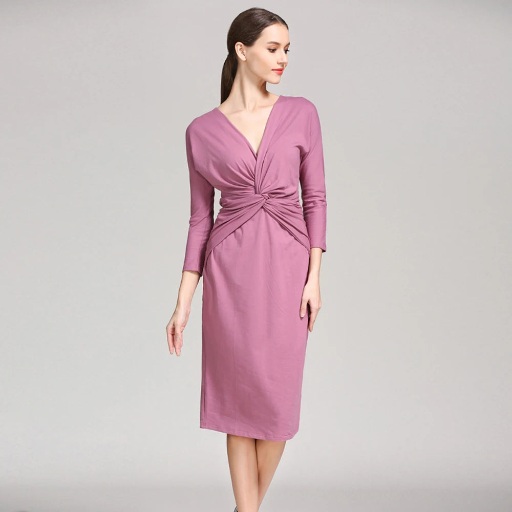 Women's Spandex V-Neck Long Sleeve Solid Pattern Maternity Dress