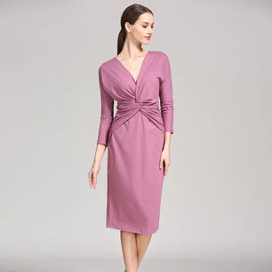 Women's Spandex V-Neck Long Sleeve Solid Pattern Maternity Dress