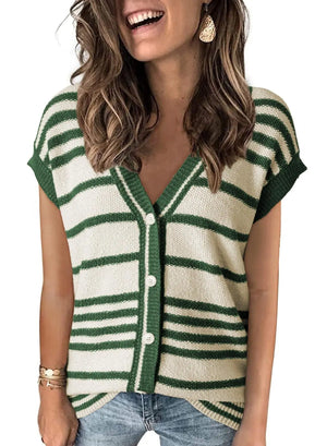 Women's Polyester V-Neck Full Sleeve Striped Vintage Sweater