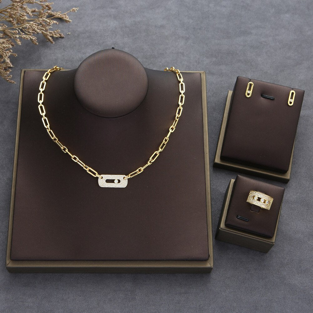 Women's Copper Cubic Zirconia Geometric Pattern Jewelry Set