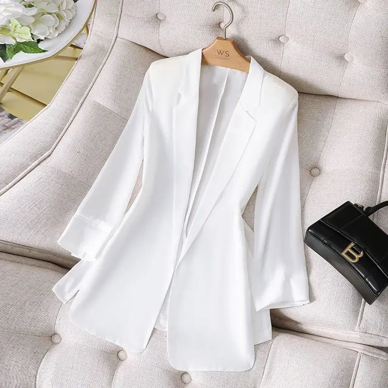 Women's Polyester Notched Collar Long Sleeves Casual Blazer