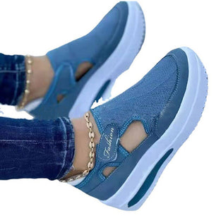 Women's Mesh Round Toe Hook Loop Closure Platform Casual Sneakers