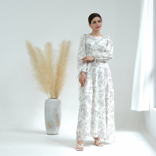 Women's Arabian O-Neck Polyester Full Sleeves Floral Dresses