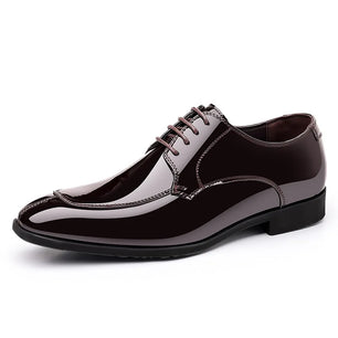 Men's Patent Leather Pointed Toe Lace-Up Closure Formal Shoes