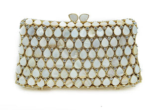 Women's Metallic Hasp Closure Pearl Pattern Trendy Wedding Clutch