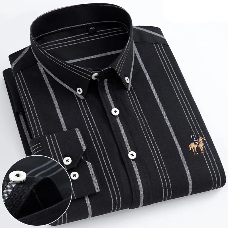 Men's 100% Cotton Single Breasted Full Sleeve Striped Casual Shirt