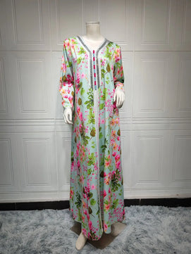 Women's Arabian Polyester Full Sleeve Floral Pattern Party Dress