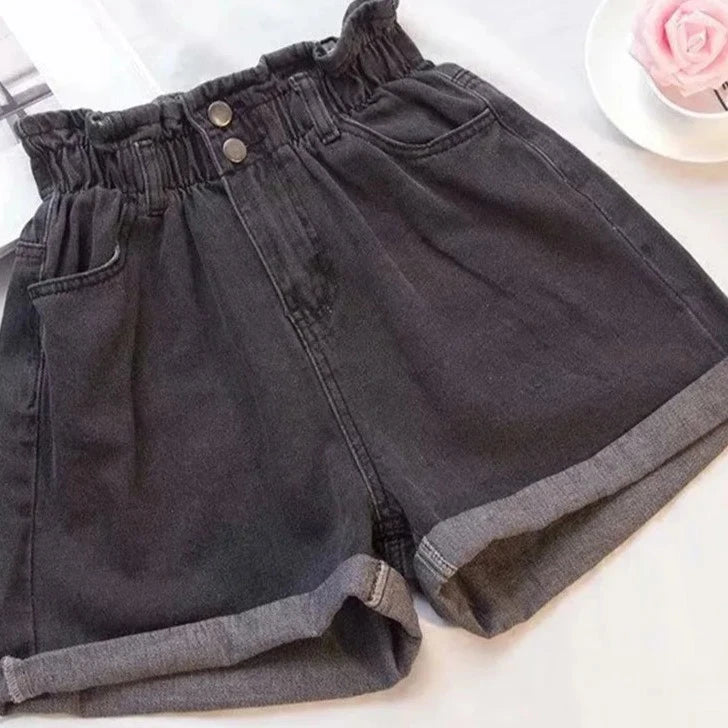 Women's Polyester High Waist Zipper Fly Casual Plain Denim Shorts