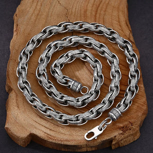 Men's 100% 925 Sterling Silver Link Chain Geometric Necklace