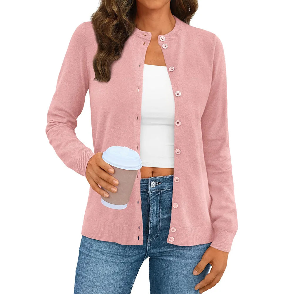 Women's Polyester Long Sleeve Single Breasted Solid Cardigan