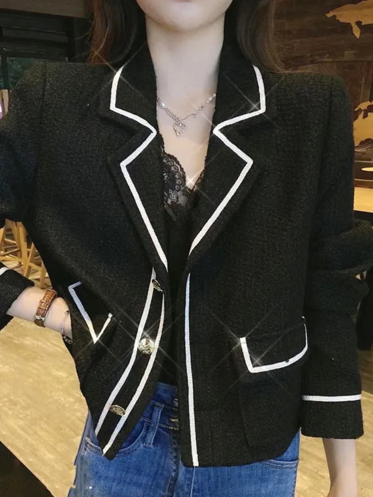 Women's Cotton Notched Long Sleeves Single Breasted Blazer