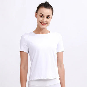 Women's Polyester Short Sleeve Breathable Plain Pattern Yoga Shirt