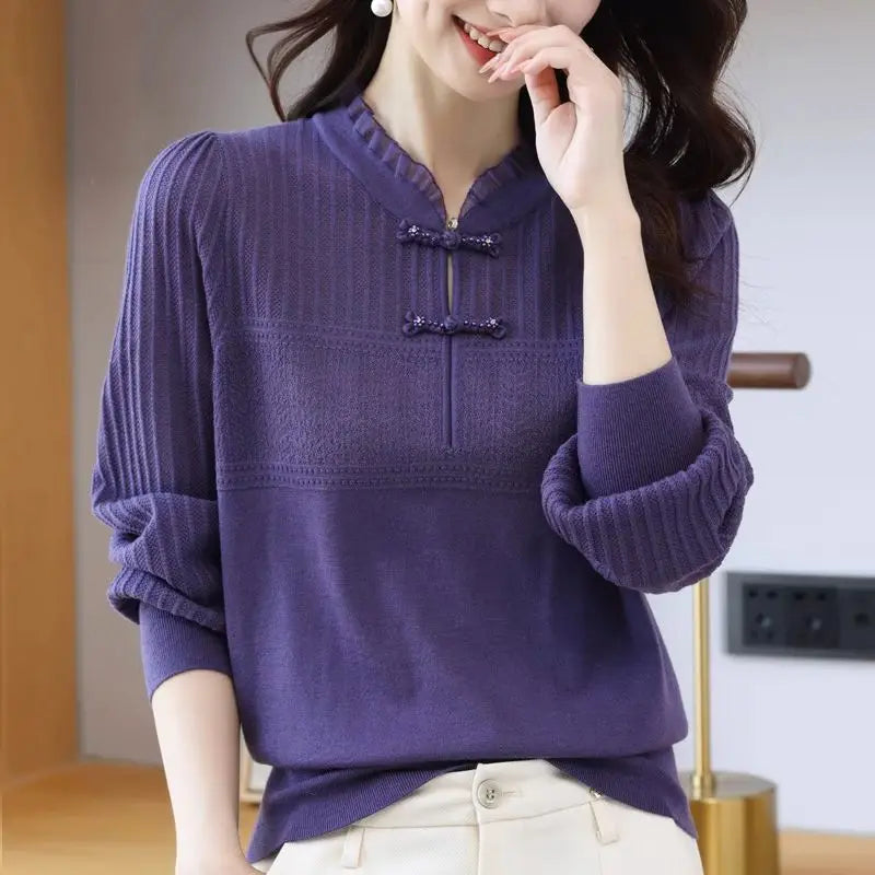 Women's Polyester V-Neck Full Sleeves Solid Pattern Sweater